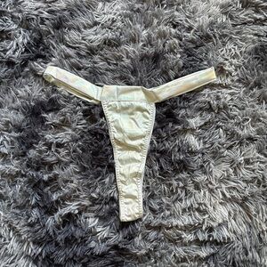 Iridescent Metallic Thong Bikini Bottom | High Cut Holographic Swimwear | Silver